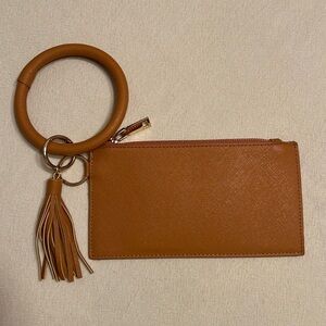 NWOT Camel Brown Wristlet with Zip Closure and Tassel Three Slot Card Wallet